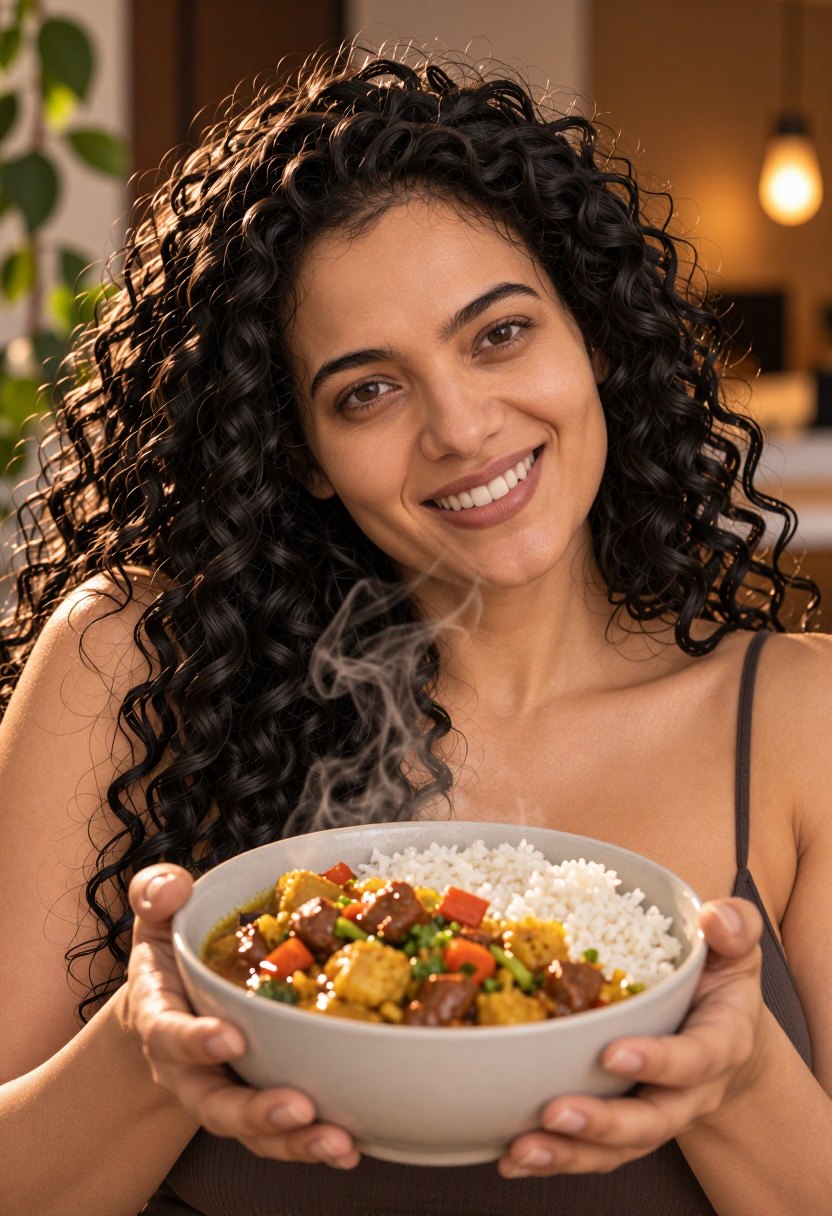 Holding a bowl of curry I made