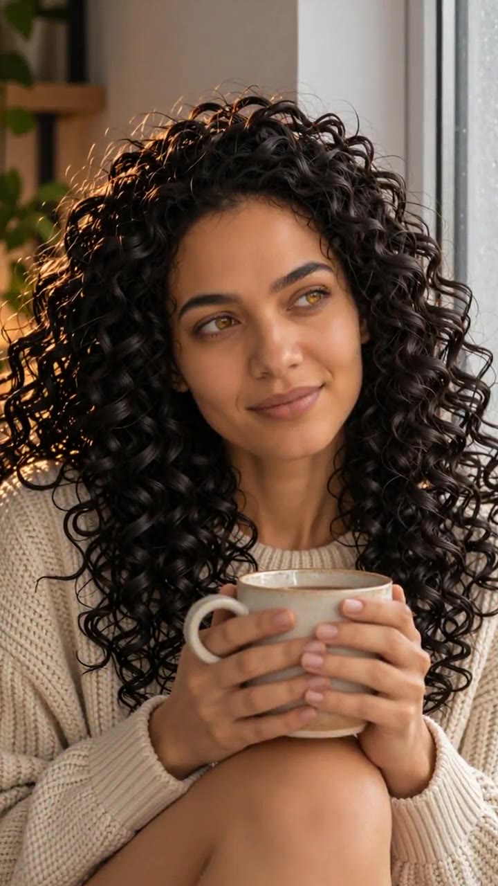Liana with her morning coffee